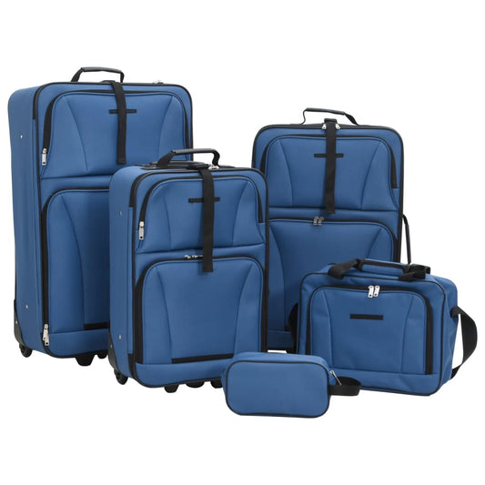 vidaXL 5 Piece Travel Luggage Set Bule Fabric - Blue