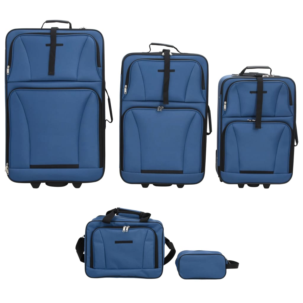 vidaXL 5 Piece Travel Luggage Set Bule Fabric - Blue