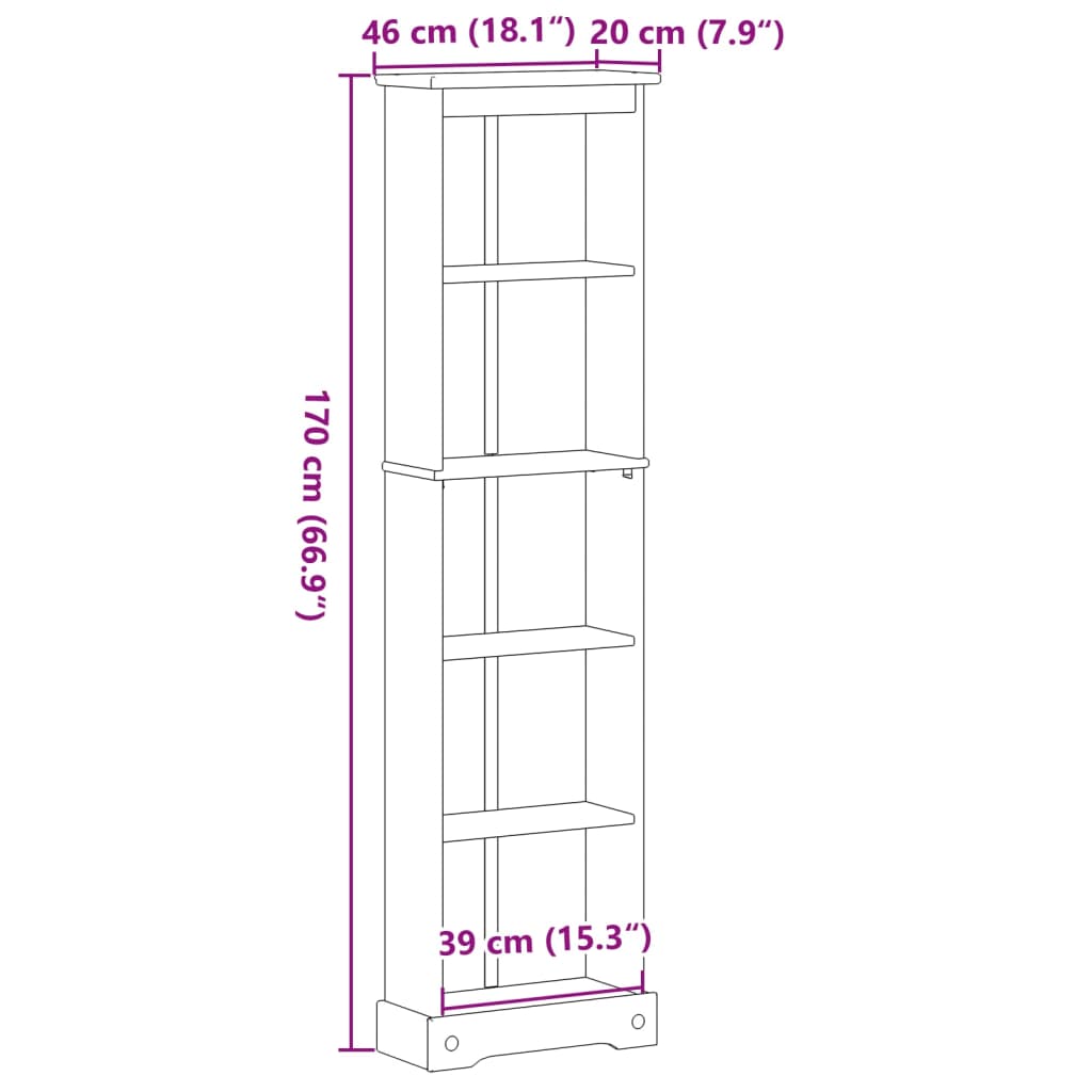 vidaXL Bookcase Corona 46x20x170 cm Solid Wood Pine - Brown