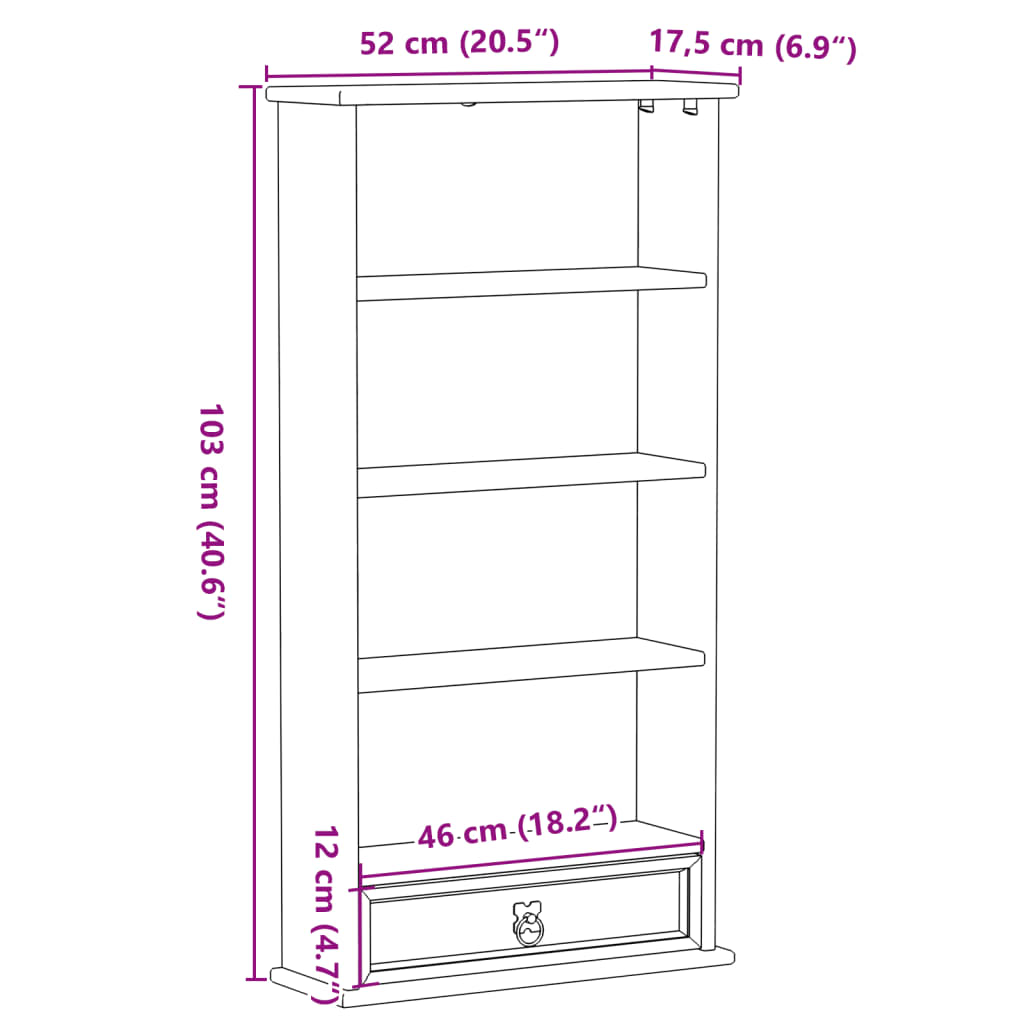 vidaXL CD Cabinet Corona 52x17.5x103 cm Solid Wood Pine - Brown