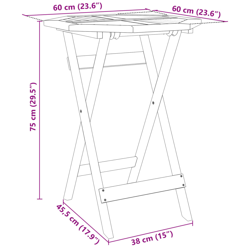 vidaXL Folding Garden Table Ø60x75 cm Solid Wood Acacia - Brown