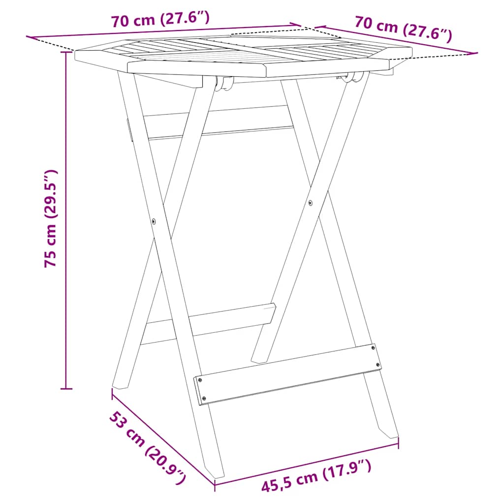 vidaXL Folding Garden Table Ø70x75 cm Solid Wood Acacia - Brown