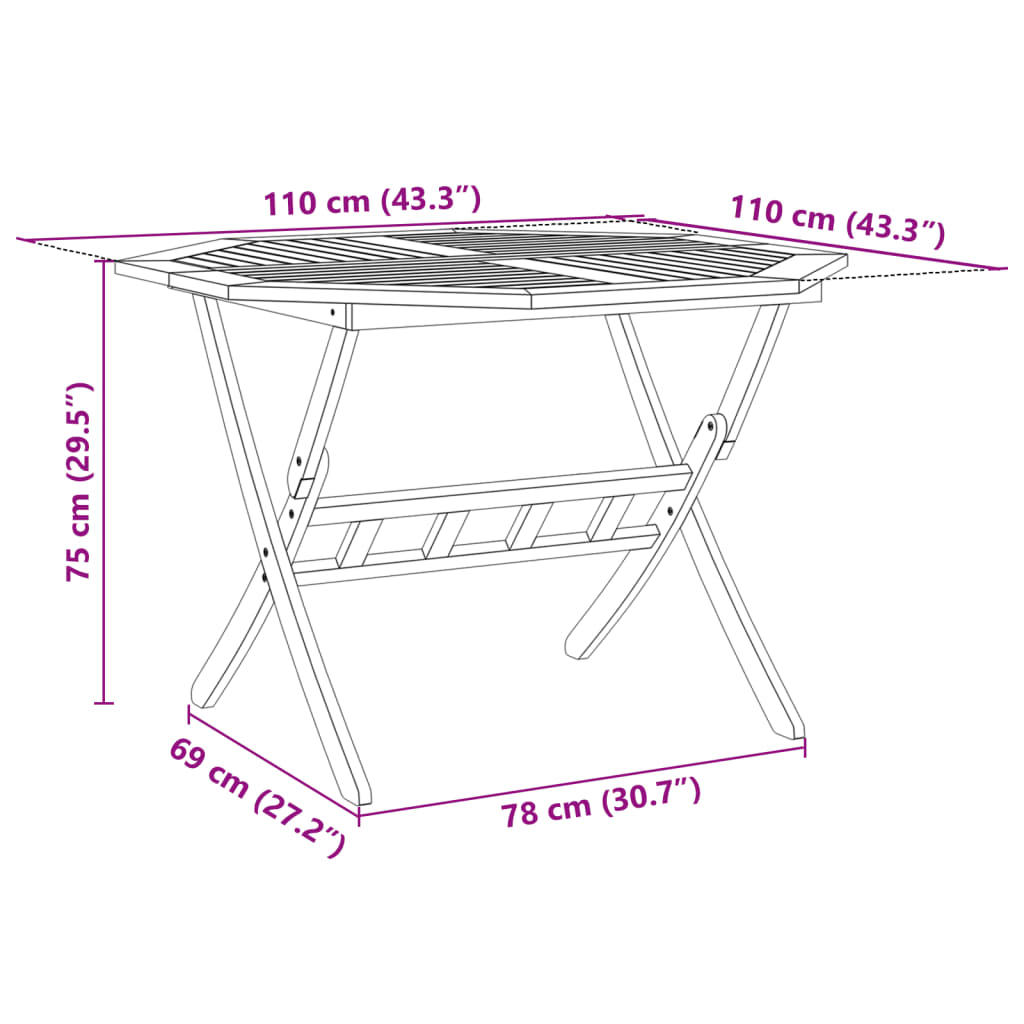 vidaXL Folding Garden Table Ø110x75 cm Solid Wood Acacia - Brown