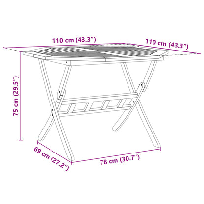 vidaXL Folding Garden Table Ø110x75 cm Solid Wood Acacia - Brown