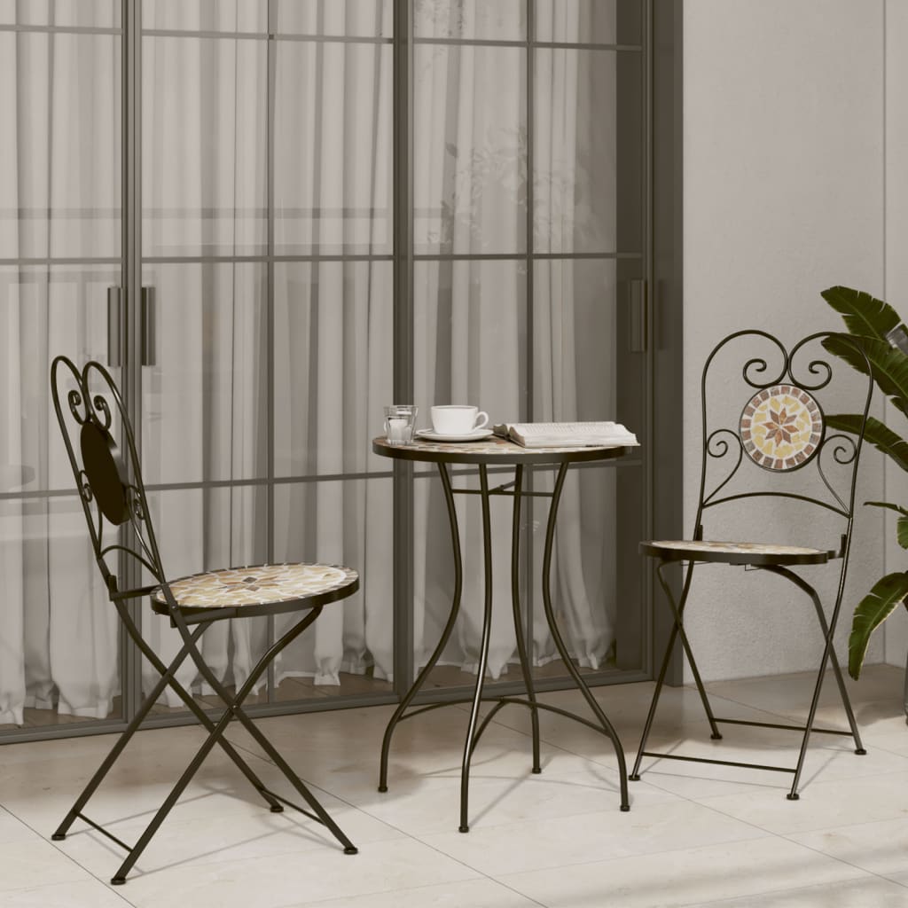 vidaXL Mosaic Bistro Table Terracotta and White Ø50x70 cm Ceramic - Orange - 26154