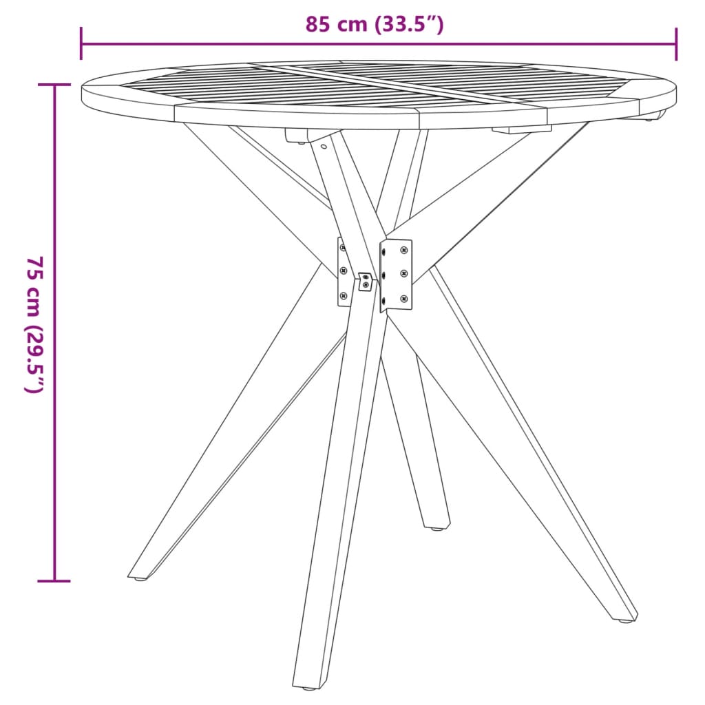 vidaXL Garden Table Round Ø85x75 cm Solid Wood Acacia - Brown