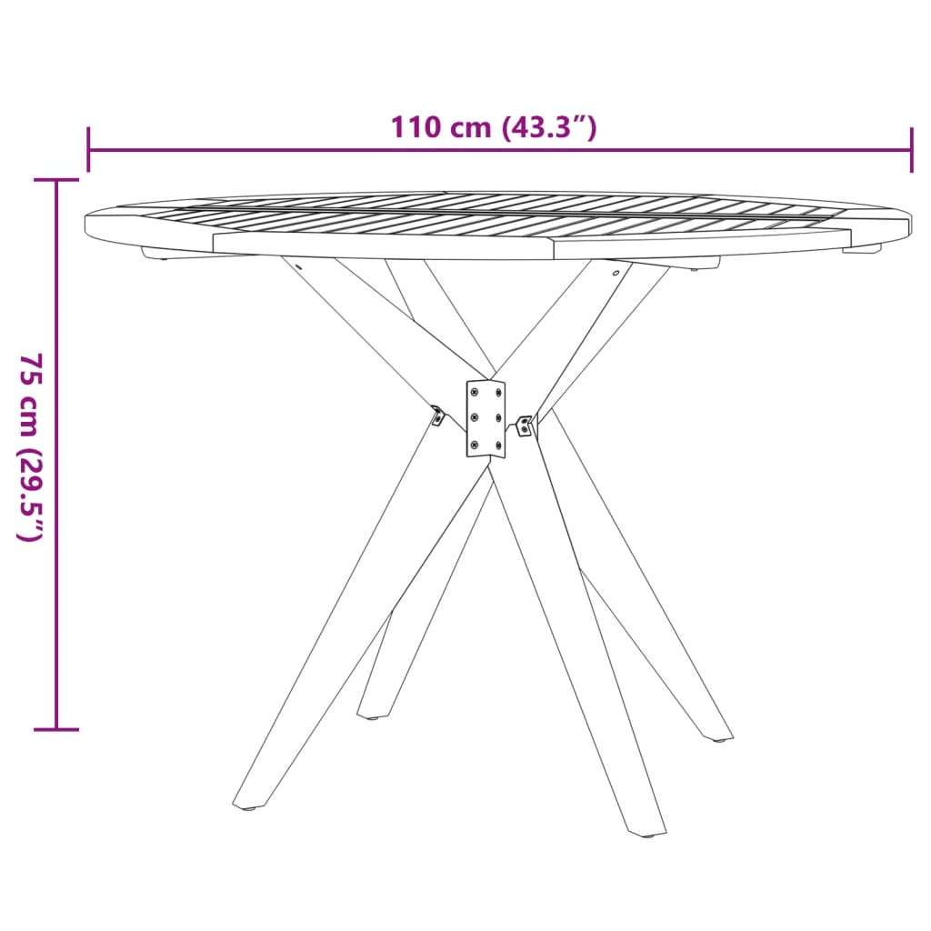 vidaXL Garden Table Round Ø110x75 cm Solid Wood Acacia - Brown
