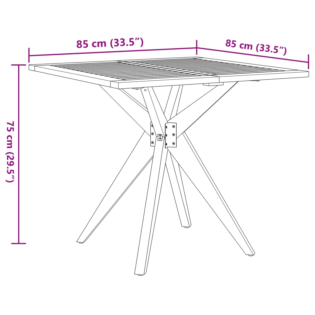 vidaXL Garden Table Square 85x85x75 cm Solid Wood Acacia - Brown