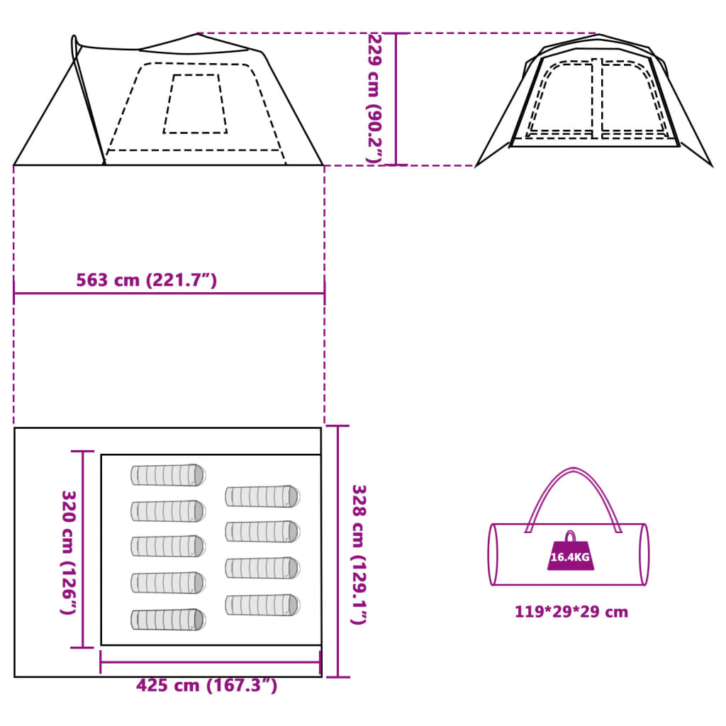 vidaXL Family Tent with Porch 9-Person Blue Quick Release