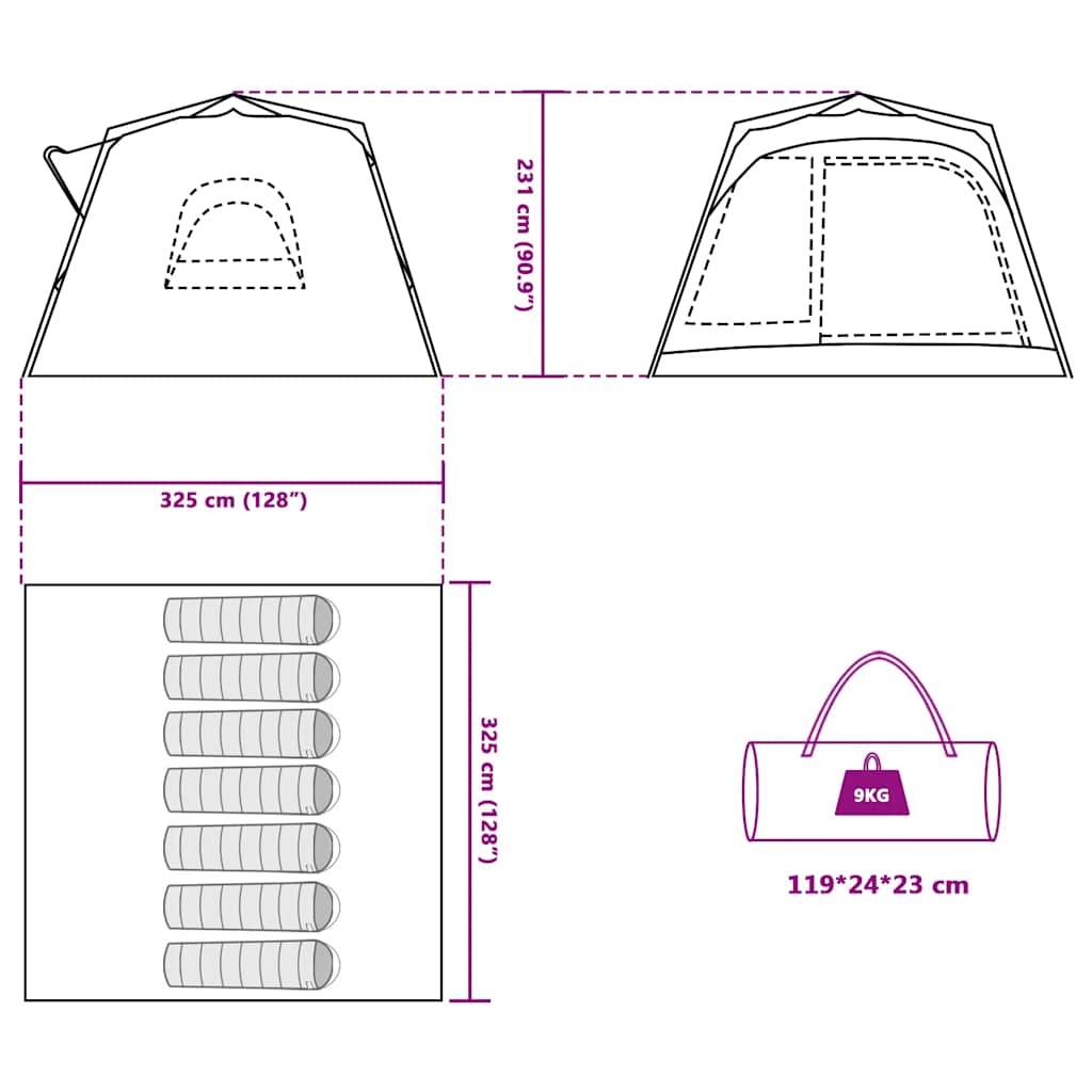 vidaXL Family Tent Cabin 7-Person Green Quick Release
