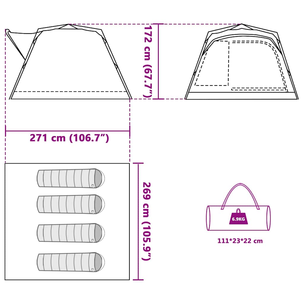 vidaXL Camping Tent Cabin 4-Person Green Quick Release