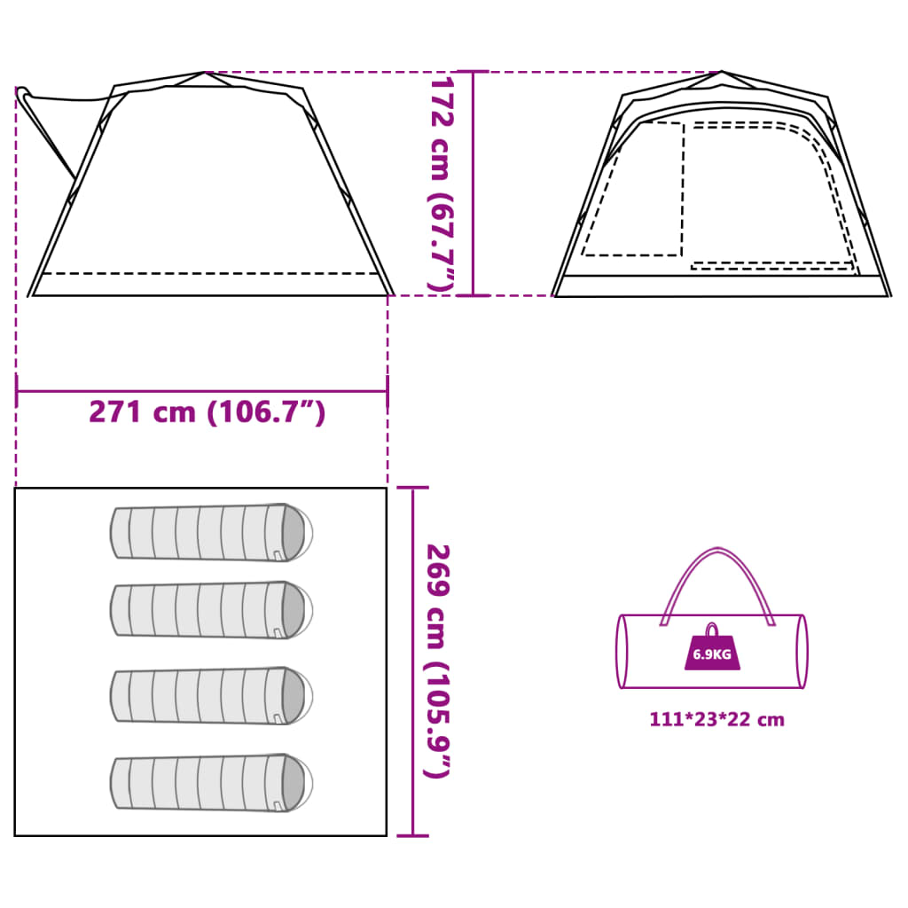 vidaXL Camping Tent Cabin 4-Person Blue Quick Release