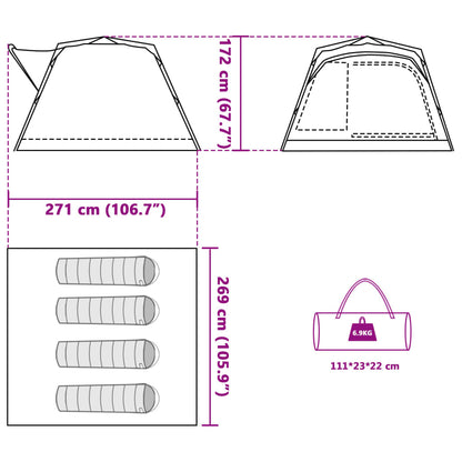 vidaXL Camping Tent Cabin 4-Person Grey and Orange Quick Release