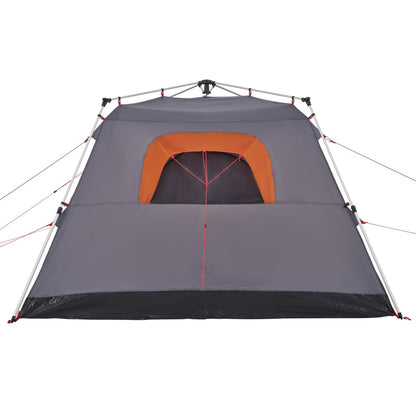 vidaXL Camping Tent Cabin 4-Person Grey and Orange Quick Release