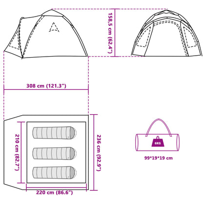 vidaXL Camping Tent Dome 3-Person Blue Quick Release - 36416