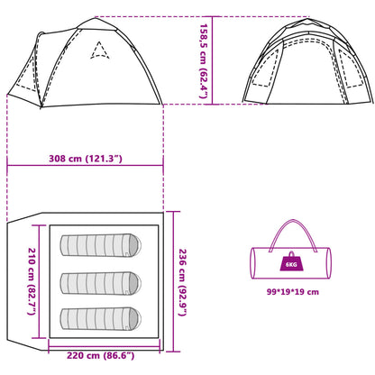 vidaXL Camping Tent Dome 3-Person Grey and Orange Quick Release - 36419