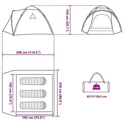 vidaXL Camping Tent Dome 3-Person Green Quick Release - 36426
