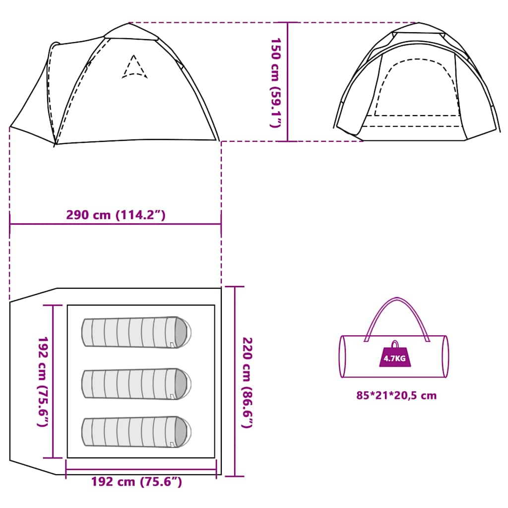 vidaXL Camping Tent Dome 3-Person Grey and Orange Quick Release - 36428
