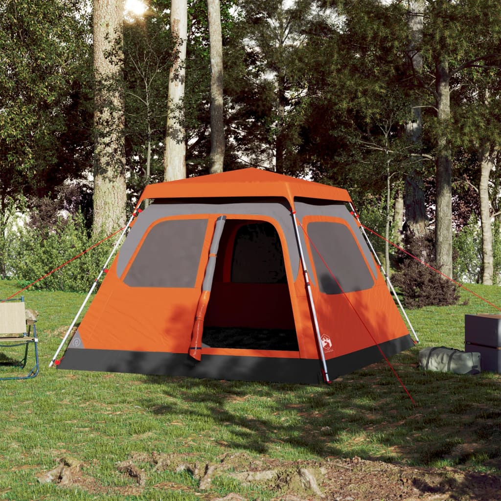 vidaXL Camping Tent Dome 4-Person Grey and Orange Quick Release - 36445