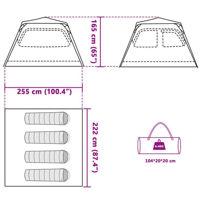 vidaXL Camping Tent Dome 4-Person Grey and Orange Quick Release - 36445