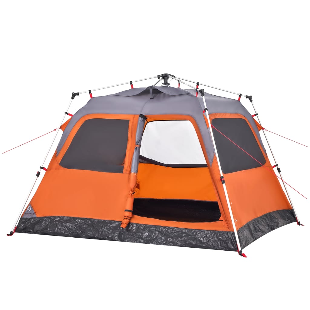 vidaXL Camping Tent Dome 4-Person Grey and Orange Quick Release - 36445