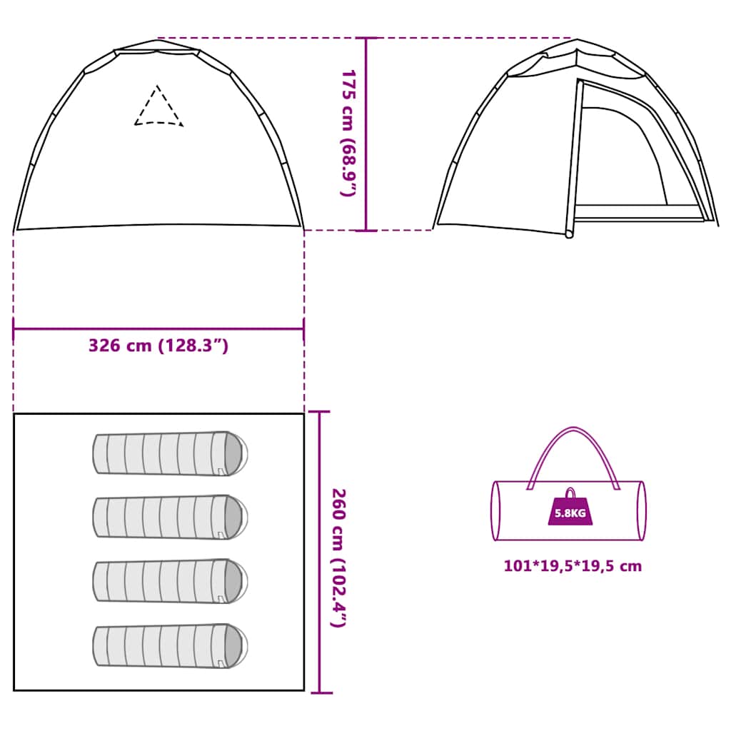 vidaXL Camping Tent Dome 4-Person Green Quick Release - 36451
