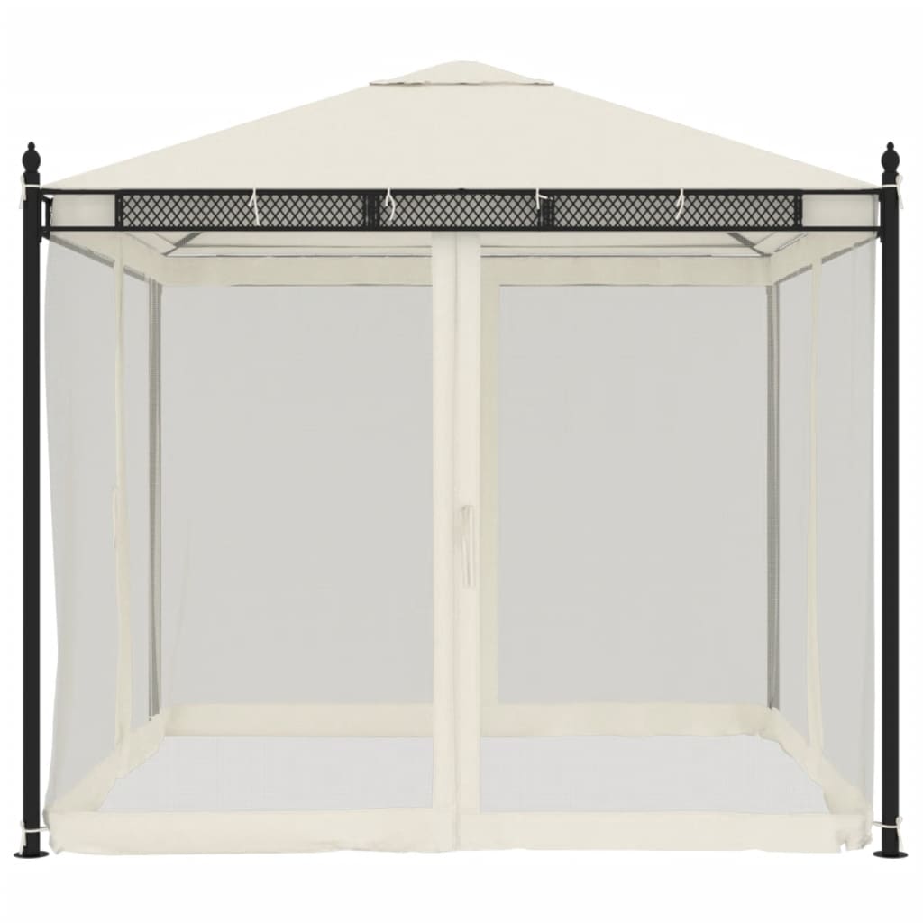 vidaXL Gazebo with Mesh Walls Cream 2.93x2.93 m Steel