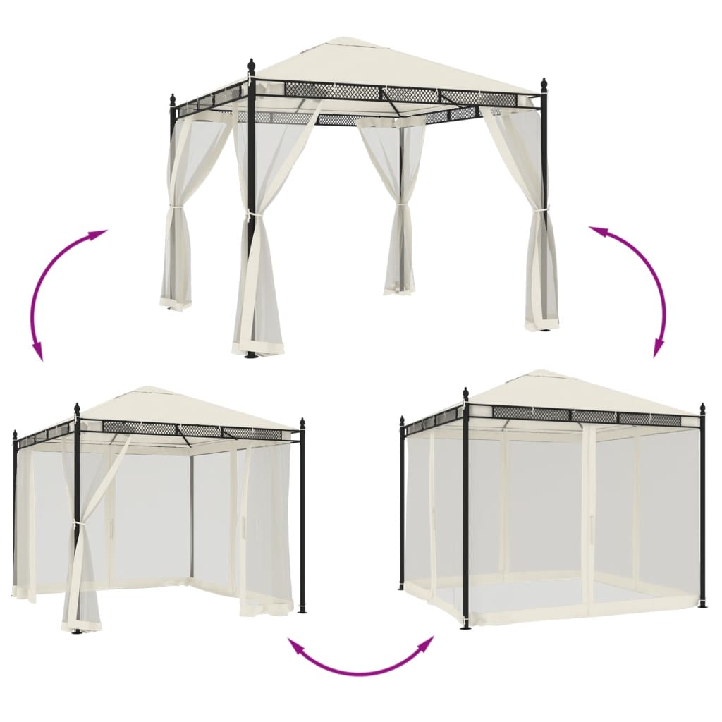 vidaXL Gazebo with Mesh Walls Cream 2.93x2.93 m Steel