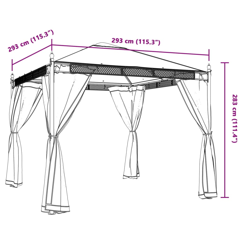 vidaXL Gazebo with Mesh Walls Cream 2.93x2.93 m Steel