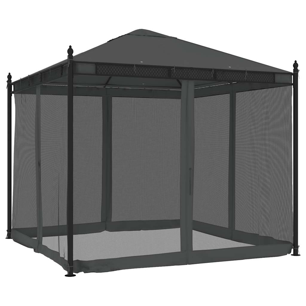 vidaXL Gazebo with Mesh Walls Anthracite 2.93x2.93 m Steel