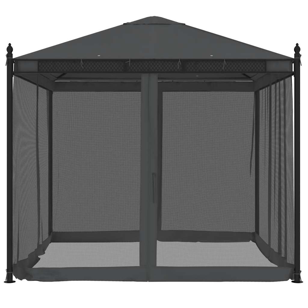 vidaXL Gazebo with Mesh Walls Anthracite 2.93x2.93 m Steel