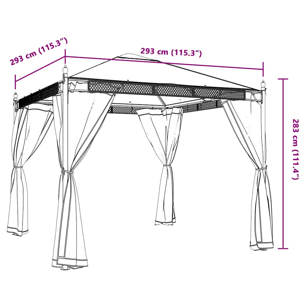 vidaXL Gazebo with Mesh Walls Anthracite 2.93x2.93 m Steel