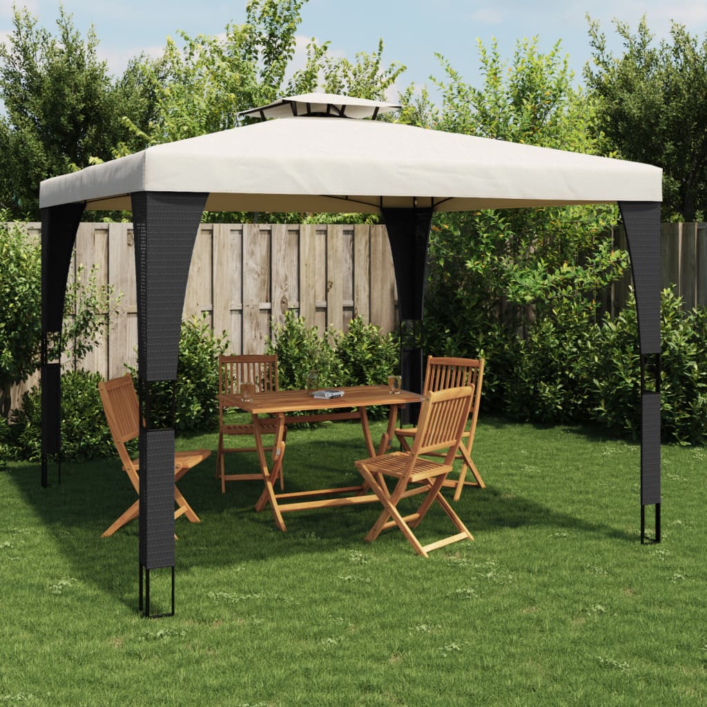 vidaXL Gazebo with Double Roof Cream 2.98x2.98 m Steel