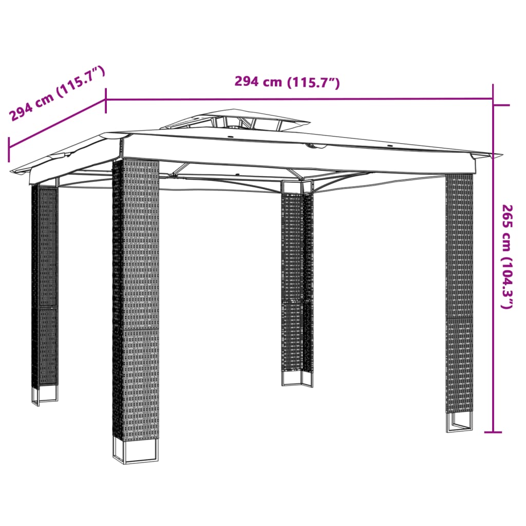 vidaXL Gazebo | Anthracite | Powder-coated steel | Large - Cream - 2.94 x 2.94 m