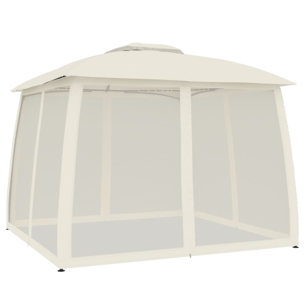 vidaXL Gazebo with Double Roof and Mesh Walls Cream 2.93x2.93 m Steel
