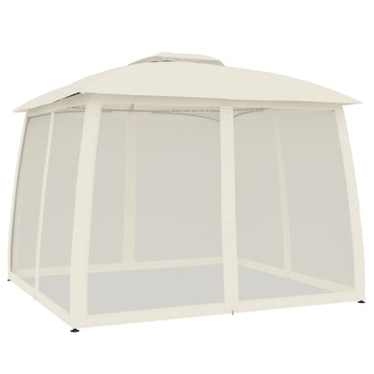 vidaXL Gazebo with Double Roof and Mesh Walls Cream 2.93x2.93 m Steel