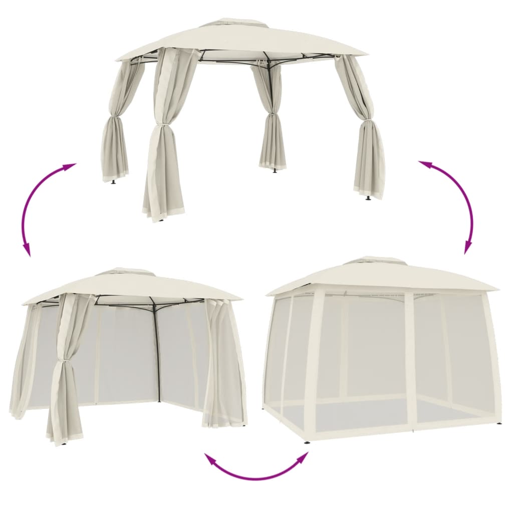 vidaXL Gazebo with Double Roof and Mesh Walls Cream 2.93x2.93 m Steel