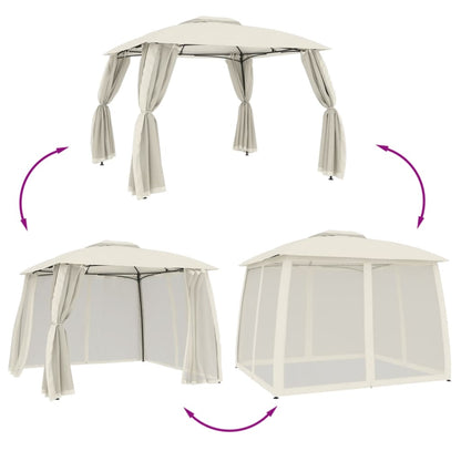 vidaXL Gazebo with Double Roof and Mesh Walls Cream 2.93x2.93 m Steel