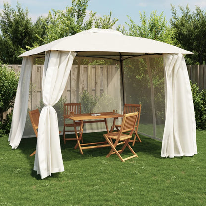 vidaXL Gazebo with Double Roof and Mesh Walls Cream 2.93x2.93 m Steel