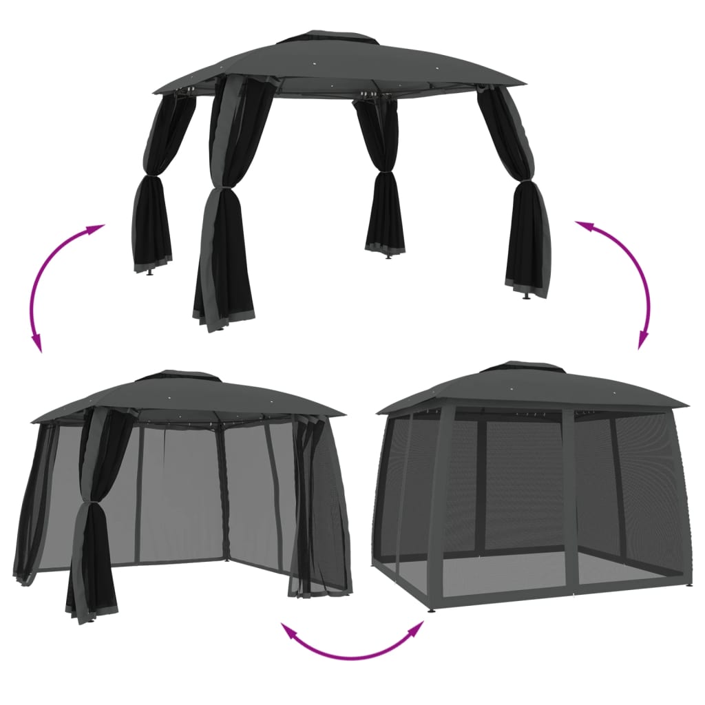 vidaXL Gazebo with Double Roof and Mesh Walls Anthracite 2.93x2.93 m Steel