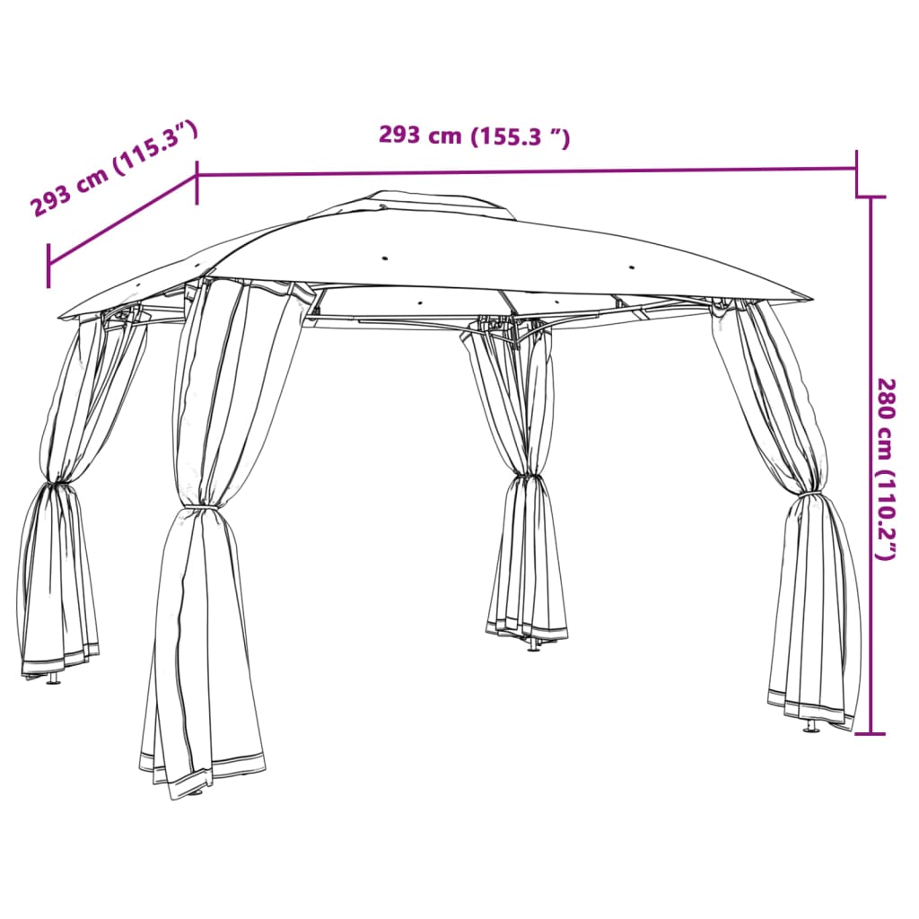 vidaXL Gazebo with Double Roof and Mesh Walls Anthracite 2.93x2.93 m Steel