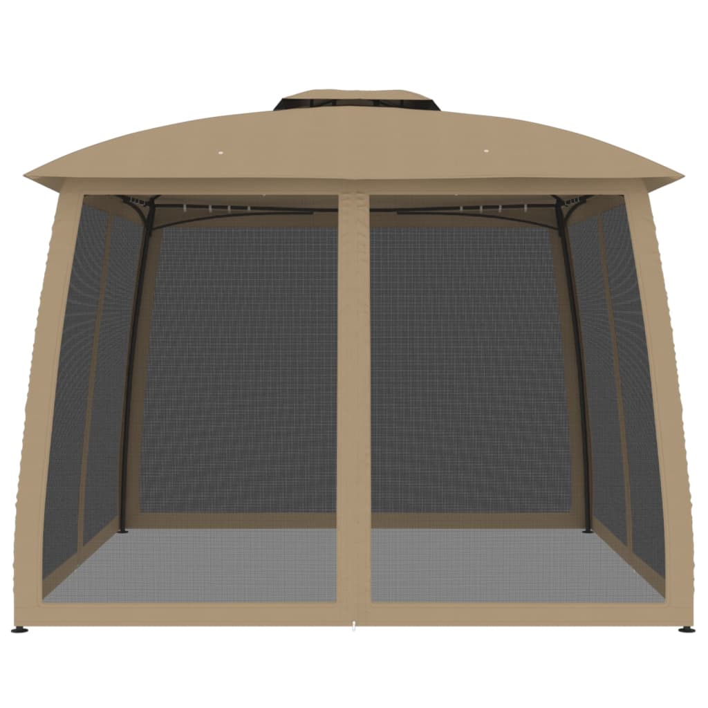 vidaXL Gazebo with Double Roof and Mesh Walls Taupe 2.93x2.93 m Steel