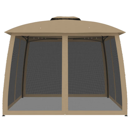 vidaXL Gazebo with Double Roof and Mesh Walls Taupe 2.93x2.93 m Steel