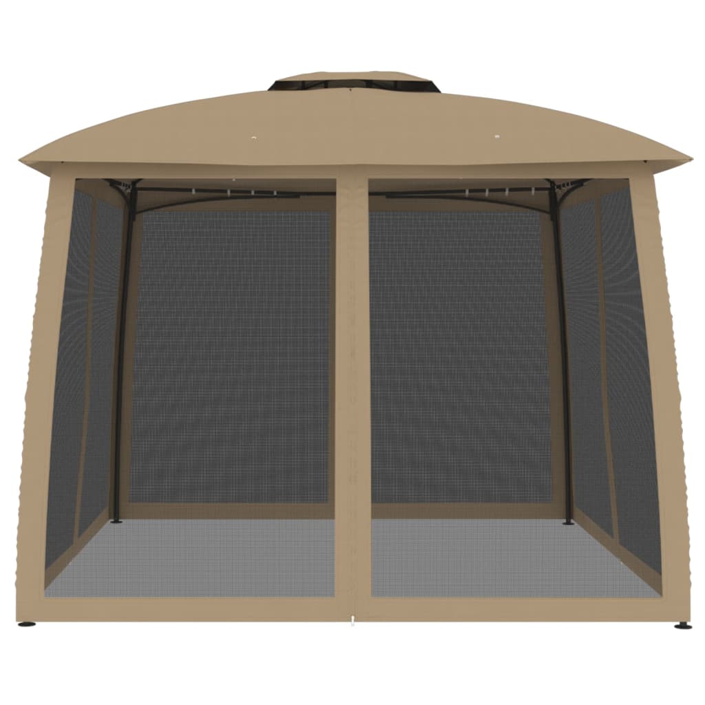 vidaXL Gazebo with Double Roof and Mesh Walls Taupe 2.93x2.93 m Steel