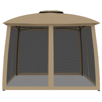 vidaXL Gazebo with Double Roof and Mesh Walls Taupe 2.93x2.93 m Steel
