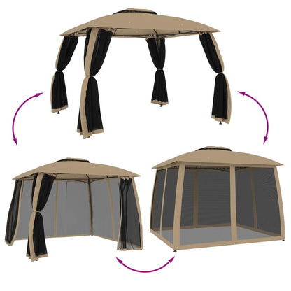 vidaXL Gazebo with Double Roof and Mesh Walls Taupe 2.93x2.93 m Steel