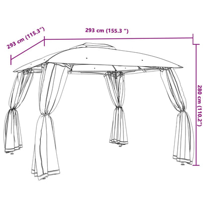 vidaXL Gazebo with Double Roof and Mesh Walls Taupe 2.93x2.93 m Steel