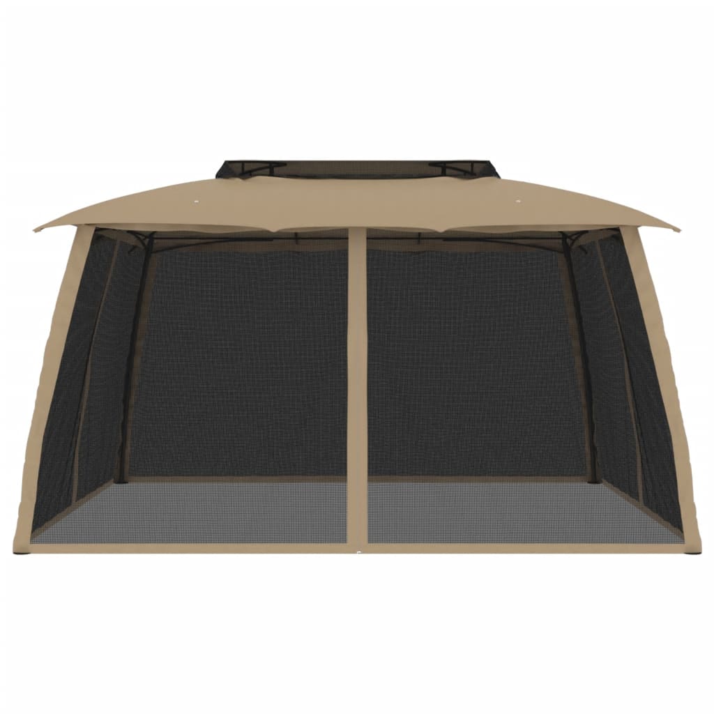 vidaXL Gazebo with Double Roof and Mesh Walls Taupe 3.93x2.93 m Steel