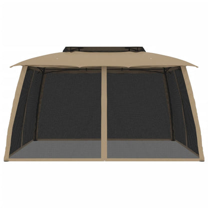 vidaXL Gazebo with Double Roof and Mesh Walls Taupe 3.93x2.93 m Steel