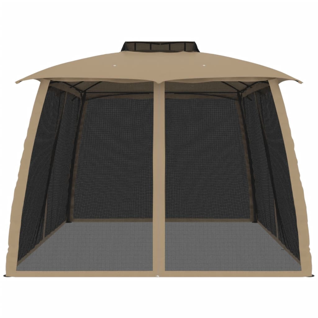 vidaXL Gazebo with Double Roof and Mesh Walls Taupe 3.93x2.93 m Steel